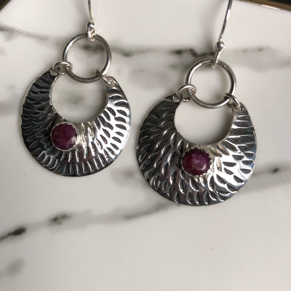 Earrings Ruby and Sterling Silver